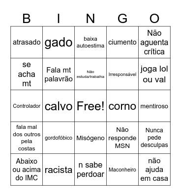 red flag Bingo Card