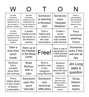 October 9 Professional Development Day Bingo Card