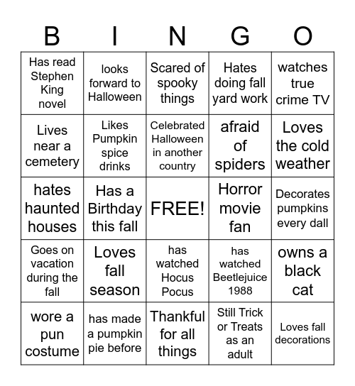 "Getting to Know You!" Bingo Card