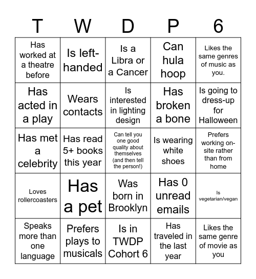 TWDP COHORT 6 BINGO Card