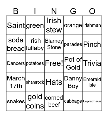 Irish Bingo Card