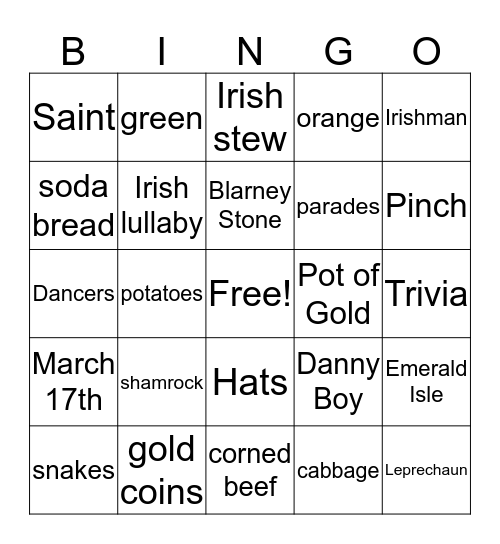 Irish Bingo Card