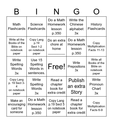 Bison Bucks Bingo Card