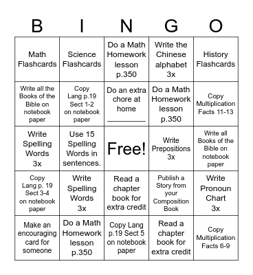 Bison Bucks Bingo Card