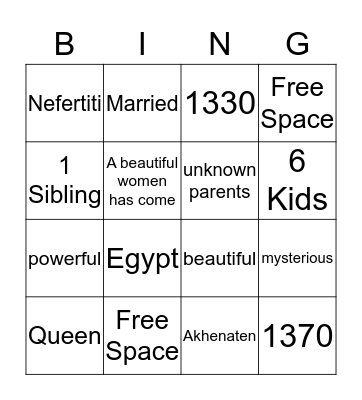 Queen Nefertiti Bingo Card