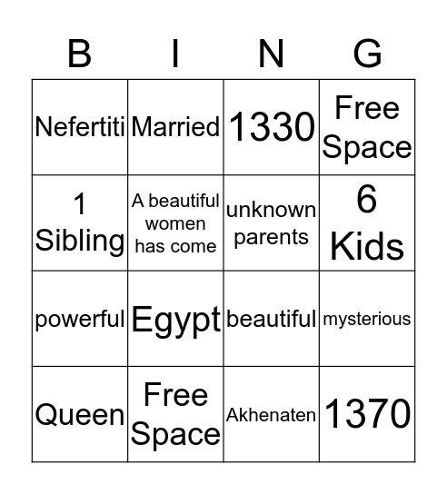 Queen Nefertiti Bingo Card