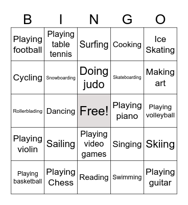 Hobbies BINGO Card