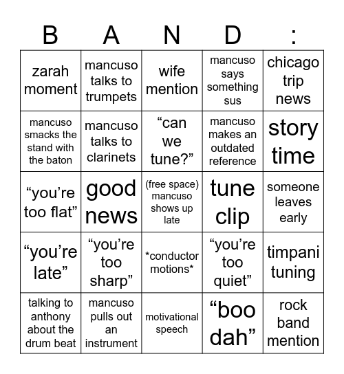 Band Bingo Card