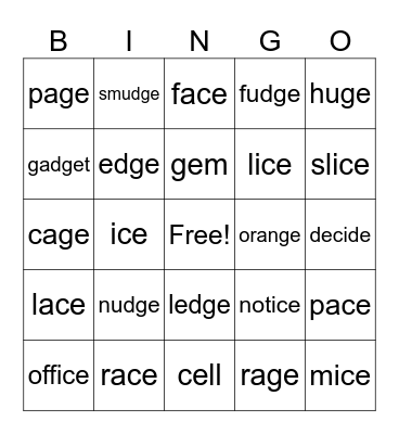 Soft C and Soft G Bingo Card