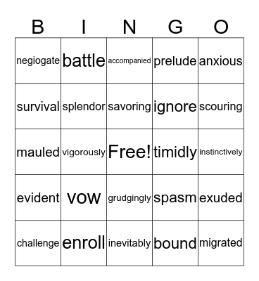 Vocabulary Bingo Card