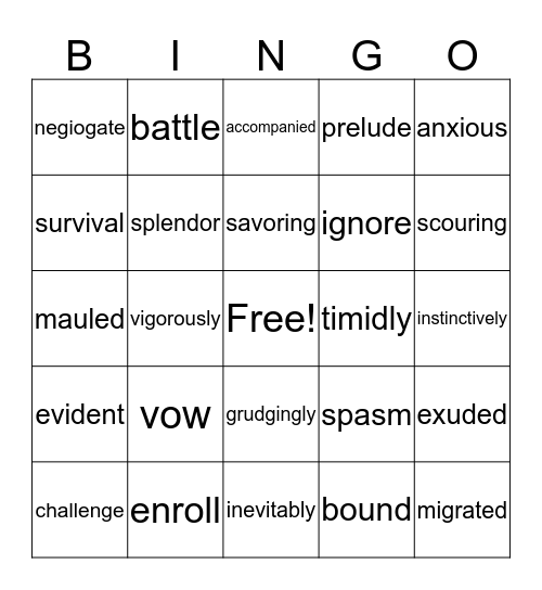 Vocabulary Bingo Card