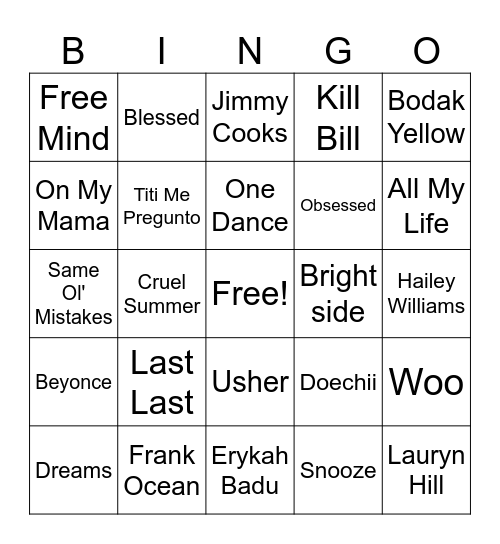 R & Bingo Card
