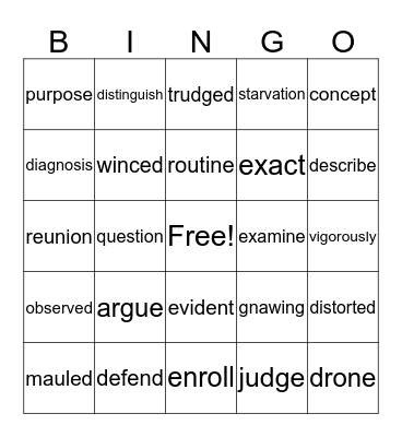 Vocabulary Bingo! Bingo Card