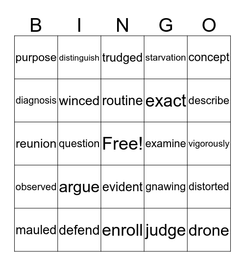 Vocabulary Bingo! Bingo Card