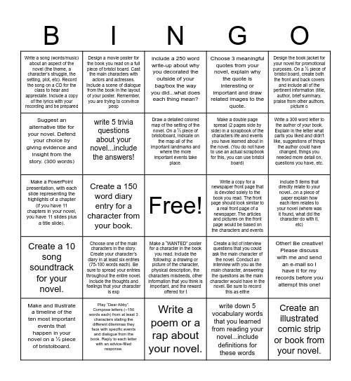 Novel Project Bingo Card