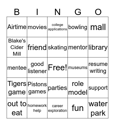 Mentoring Bingo Card