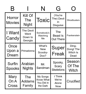 Halloween Tunes Bingo Card