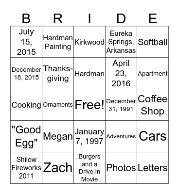 Megan's Shower Bingo Card