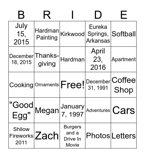 Megan's Shower Bingo Card