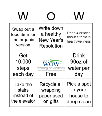 Healthy Holiday Challenge: Week 8 Bingo Card