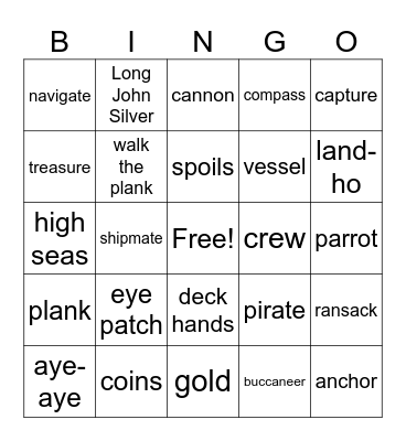 Treasure Hunt Bingo Card
