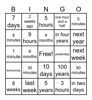 Telling Time: ASL Bingo Card