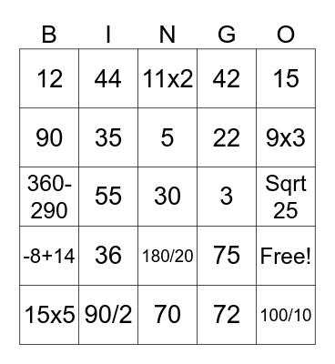 L1 Maths - Mixed Operations Bingo Card