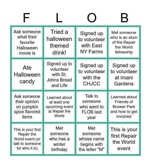 FLOB Bingo Card