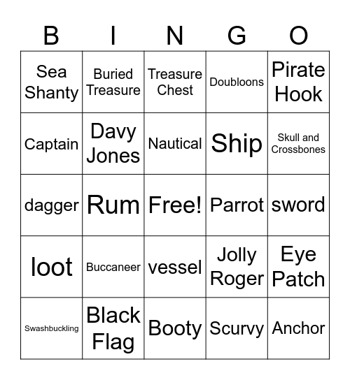 Treasure Hunt Bingo Card