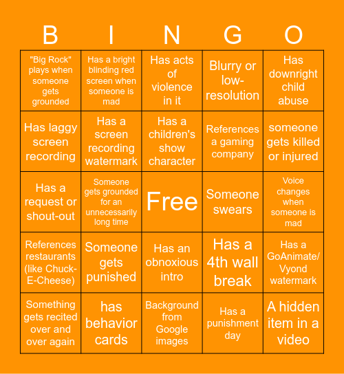 GoAnimate/Vyond Cringe Bingo Card