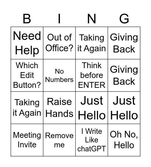 >10 Things Bingo Card