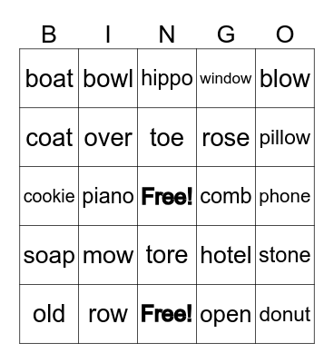 Long O Bingo Card