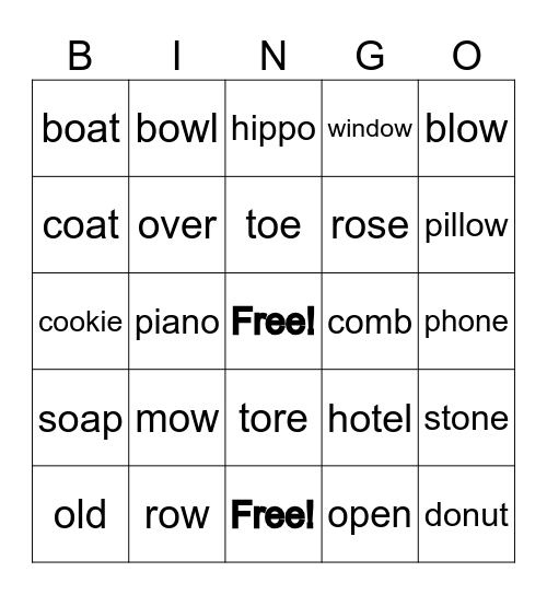 Long O Bingo Card