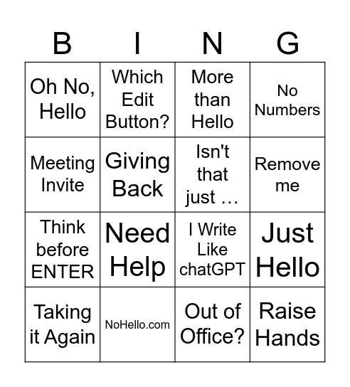 >10 Things Bingo Card