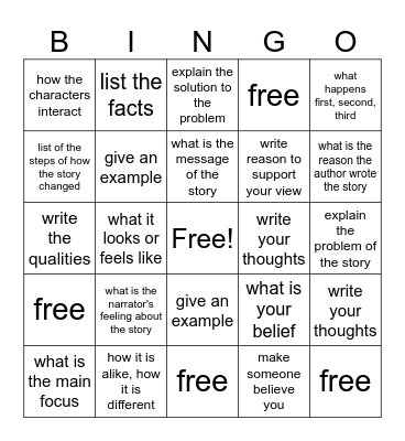 ELA Vocabulary Bingo Card