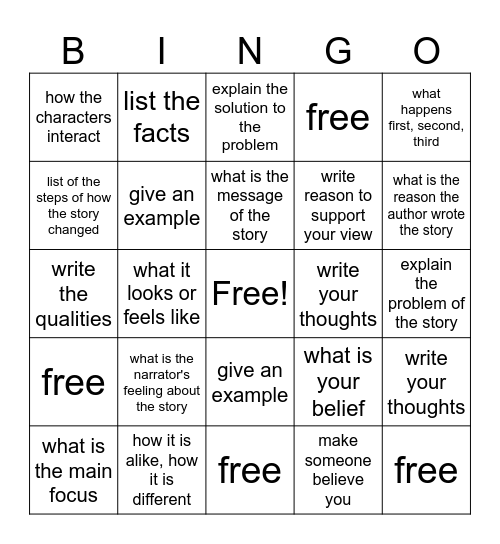 ELA Vocabulary Bingo Card