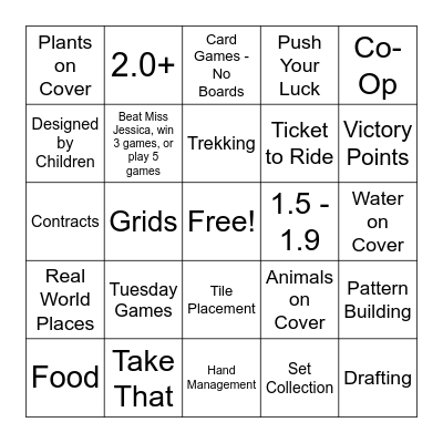 Board Game Bingo Card