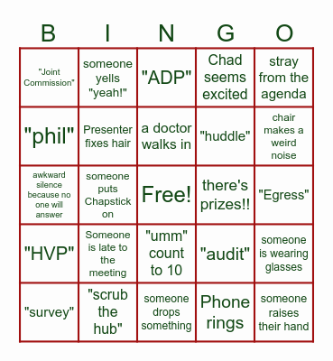 Staff Meeting Bingo Card