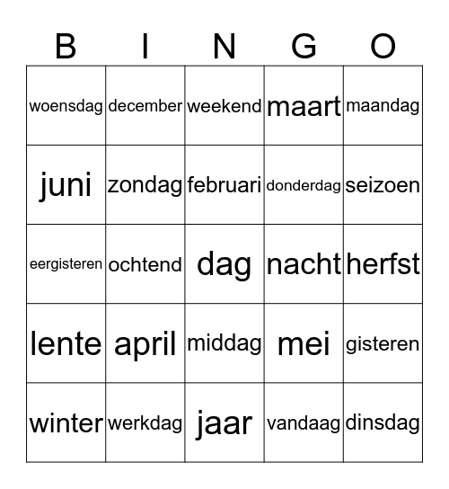 maanden, dagen Bingo Card