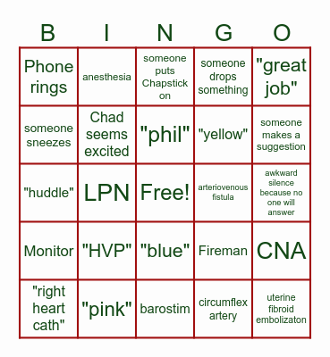 Staff Meeting Bingo Card