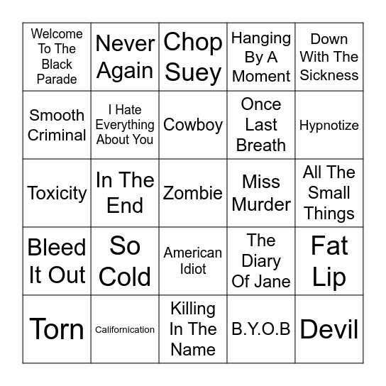 Dont ROCK The Boat Bingo Card