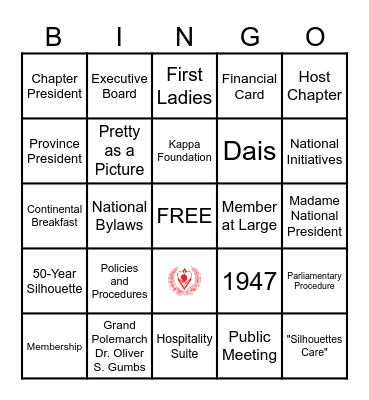 Province Council Workshop Bingo Card