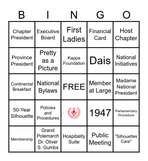 Province Council Workshop Bingo Card