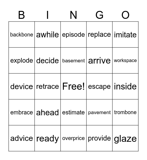 Unit 5 Extension Bingo Card