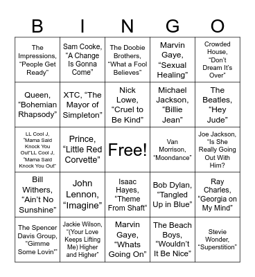 TOP SONGS!! Bingo Card