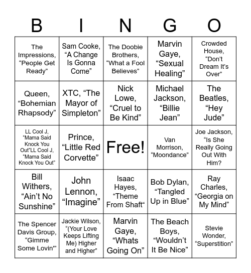 TOP SONGS!! Bingo Card