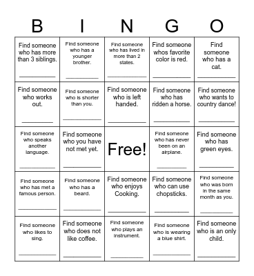 Find Someone Who Bingo Card