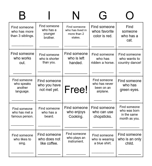 Find Someone Who Bingo Card