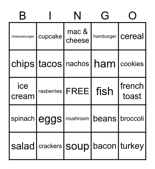 FOOD BINGO Card