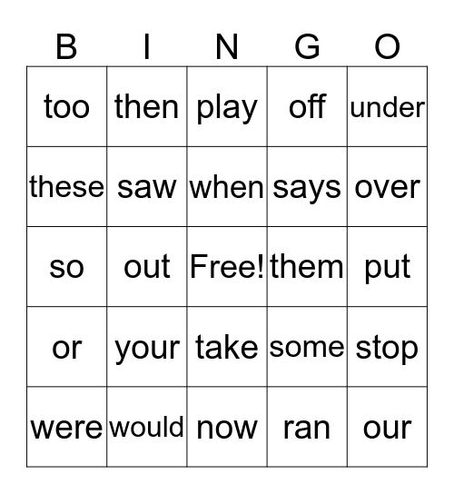 2G words Bingo Card